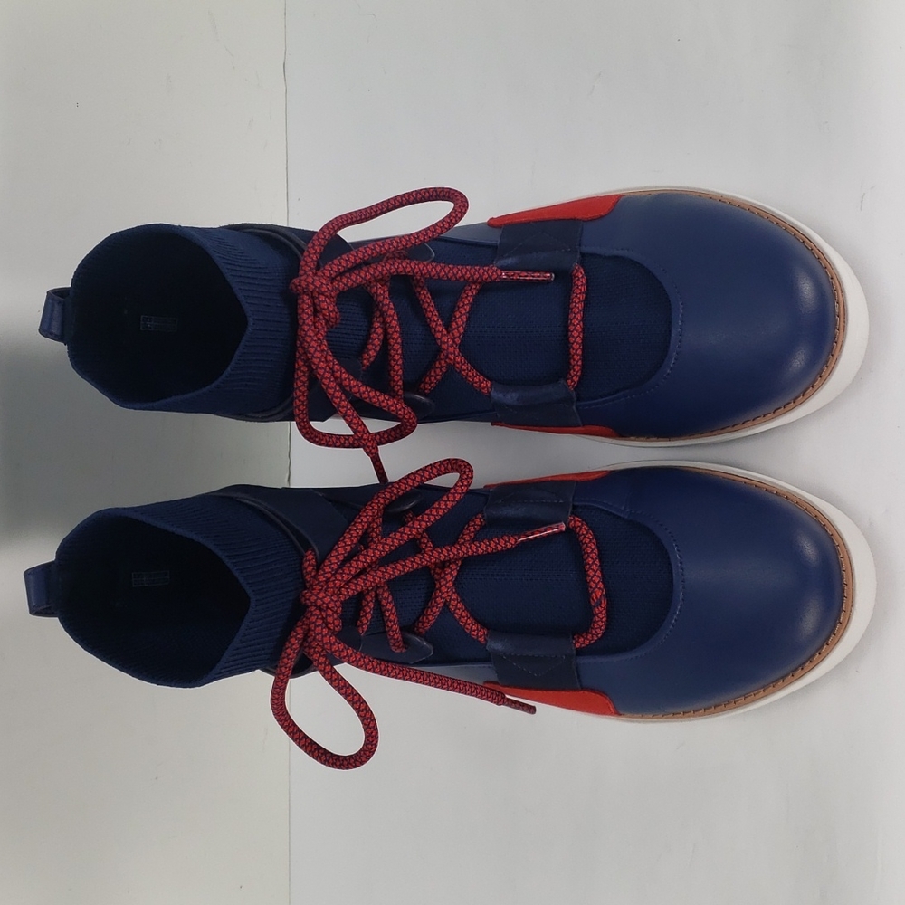 FITFLOP GLACE KNIT LEATHER MIDNIGHT NAVY RED LACE UP ANKLE BOOTS WOMEN'S 10 - Picture 2 of 15